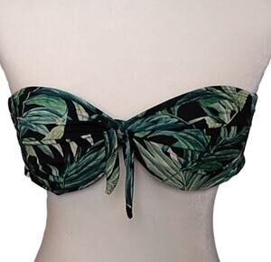 Beach Joy Womens SZ Small Green Palm Leaf Strapless Bikini Swim Top
